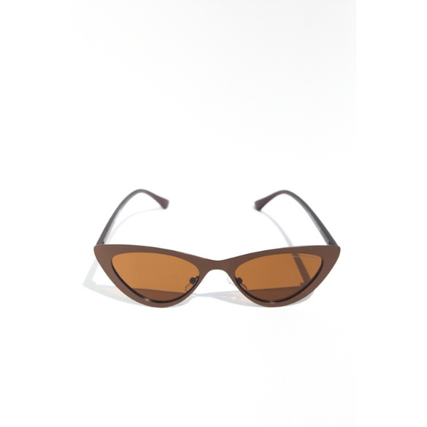 Metallic Frame Brown Cat Eye Sunglasses