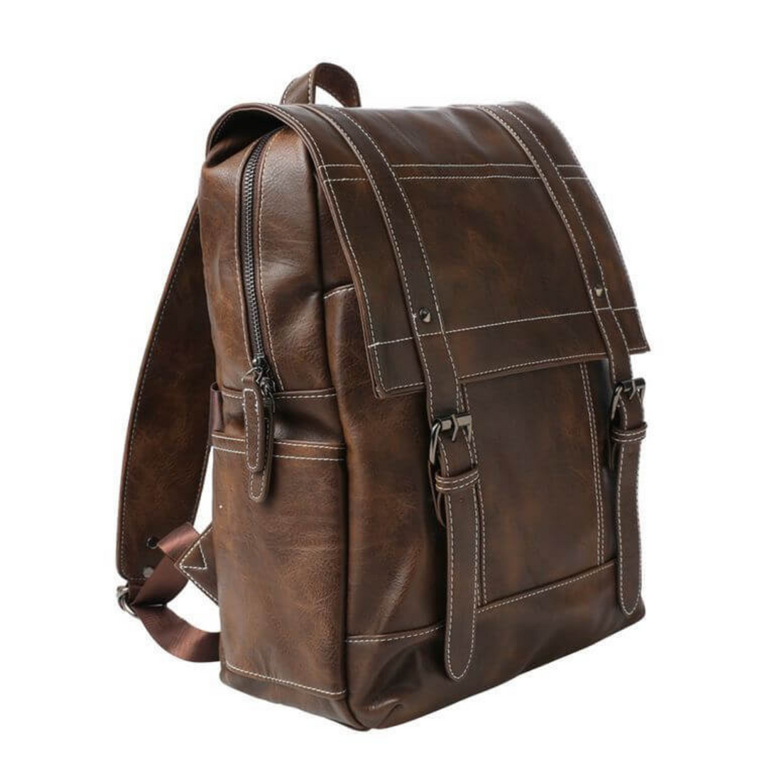 Brown Vegan Leather Backpack for Men