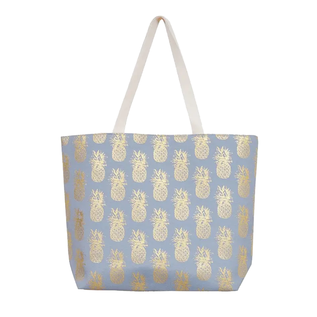 Gold Foil Pineapple Beach Bag