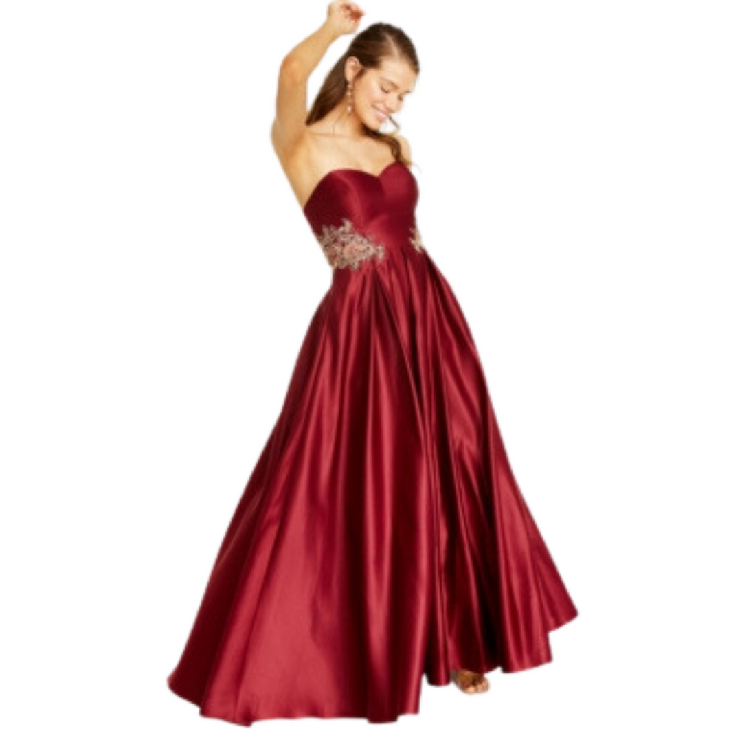 Blondie Nites Strapless Applique Wine-Gold Gown