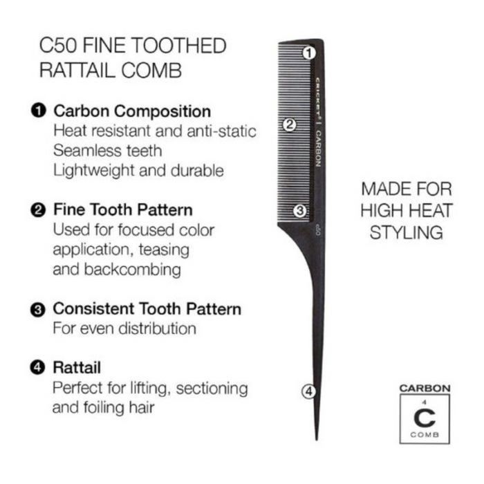 Carbon Comb – C50 Fine Toothed Rattail