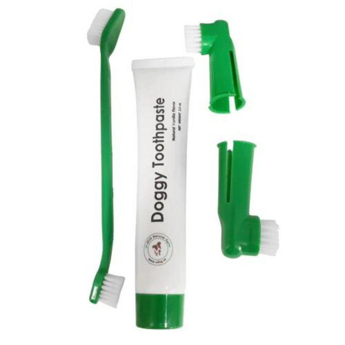 Grooming: 4 Piece Dental Kit With Natural Dog Toothpaste