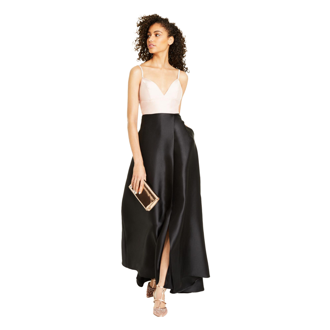 Jump Black Embelished Slitted Strap V Neck Gown