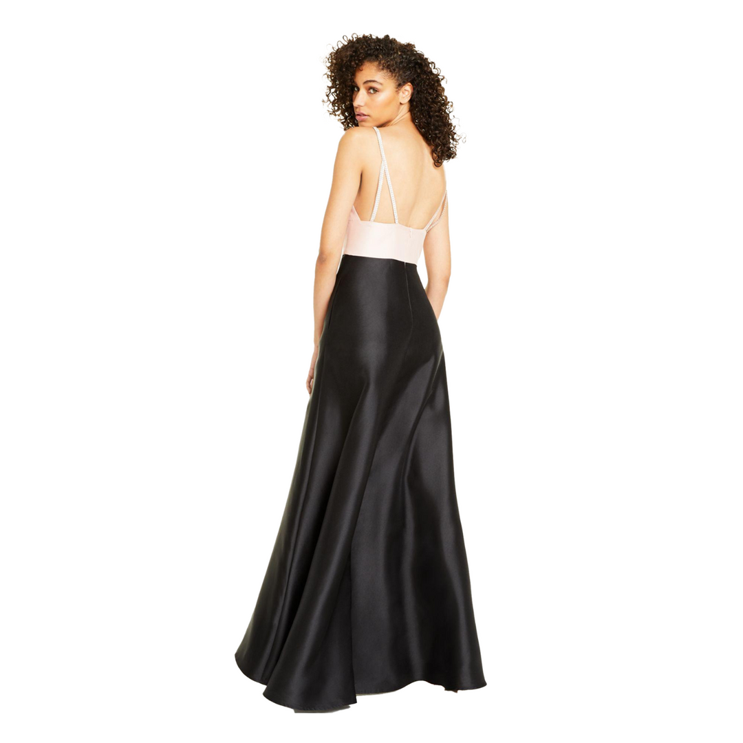 Jump Black Embelished Slitted Strap V Neck Gown