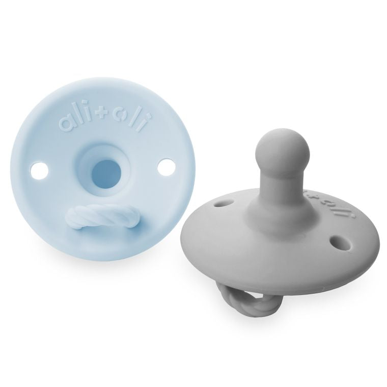 Pacifier Set (Soft Blue & Grey)