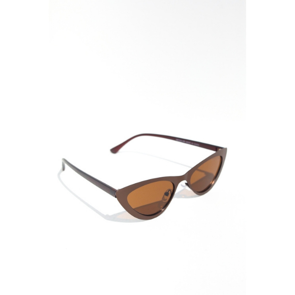Metallic Frame Brown Cat Eye Sunglasses